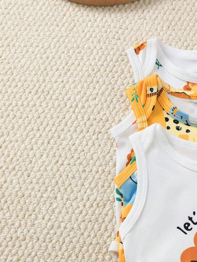 SHEIN Playful Pals 3 قطع رومبير صيفية للأطفال الصبية مزينة بطباعة مخلوقات بحرية جميلة باللون الأزرق