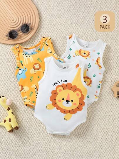 SHEIN Playful Pals 3 قطع رومبير صيفية للأطفال الصبية مزينة بطباعة مخلوقات بحرية جميلة باللون الأزرق