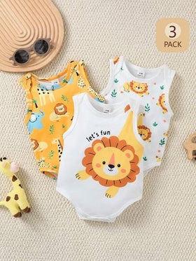SHEIN Playful Pals 3 قطع رومبير صيفية للأطفال الصبية مزينة بطباعة مخلوقات بحرية جميلة باللون الأزرق