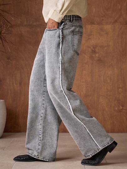 AKNOTIC Business Casual بنطلون جينز رجالي بجيوب مائلة وساق واسعة