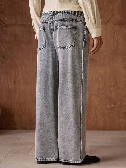 AKNOTIC Business Casual بنطلون جينز رجالي بجيوب مائلة وساق واسعة