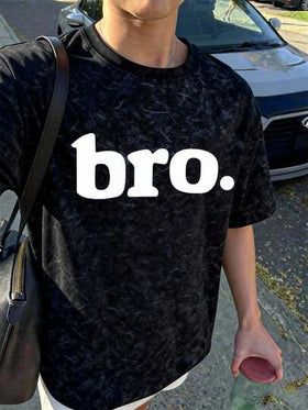 قميص تي شيرت أكمام قصيرة بطبعة حرف "Bro" تصميم بسيط للمراهقين، طباعة دائرية، ملابس أولاد جديدة للربيع والصيف