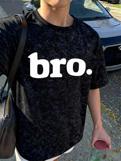 قميص تي شيرت أكمام قصيرة بطبعة حرف "Bro" تصميم بسيط للمراهقين، طباعة دائرية، ملابس أولاد جديدة للربيع والصيف