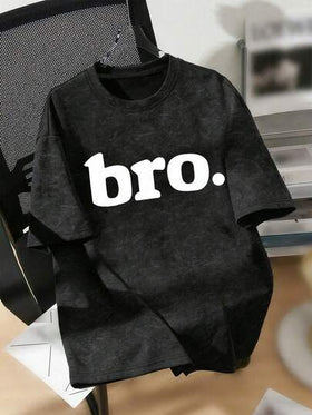 قميص تي شيرت أكمام قصيرة بطبعة حرف "Bro" تصميم بسيط للمراهقين، طباعة دائرية، ملابس أولاد جديدة للربيع والصيف