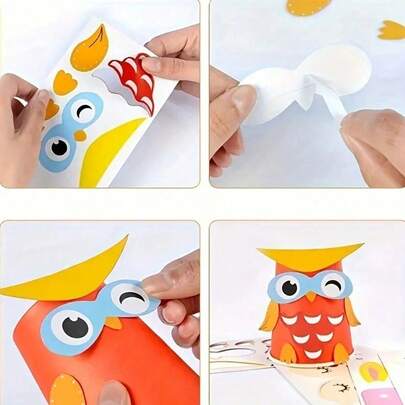 12 قطعة طقم ملصقات كوب ورقي DIY، أكواب ورقية ملونة قابلة للتخلص منها، دمية ورقية إبداعية تعليمية DIY، أشغال يدوية للأطفال، فنون وحرف الأطفال