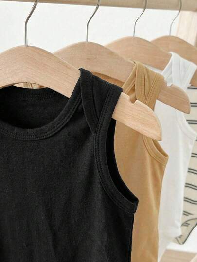 SHEIN 4 قطع طقم رومبر قصير الأكمام مخطط بياقة دائرية كاجوال بسيط للأطفال الرضع ولد/بنت، مناسب للصيف