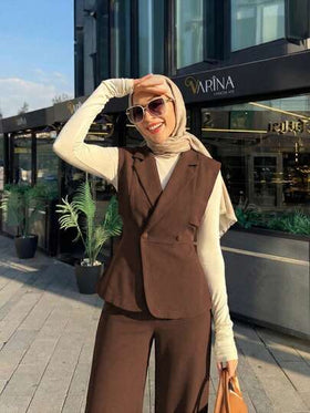 Elenzga طقم بلوزة أنيقة بدون أكمام وبنطلون طويل بخصر مطاطي، ملابس عملية كاجوال، مناسبة للعطلات والحفلات الصغيرة وشرب الشاي في فصلي الربيع والصيف