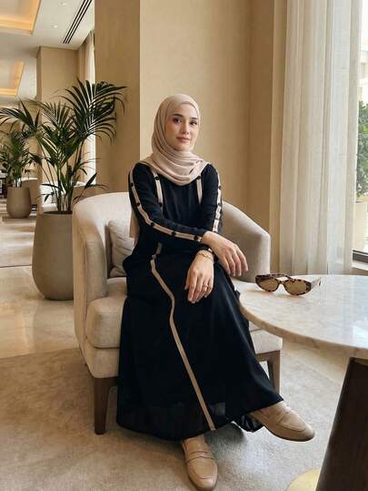 فستان نسائي عربي موديع، تصميم فضفاض كاجوال، يتميز بعباءة رمضان