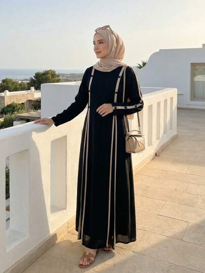 فستان نسائي عربي موديع، تصميم فضفاض كاجوال، يتميز بعباءة رمضان