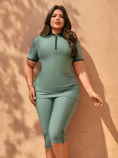 Swim Shayni بكيني محافظ بلون أحادي للمرأة ذات الحجم الكبير
