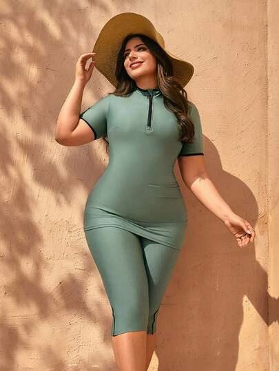 Swim Shayni بكيني محافظ بلون أحادي للمرأة ذات الحجم الكبير