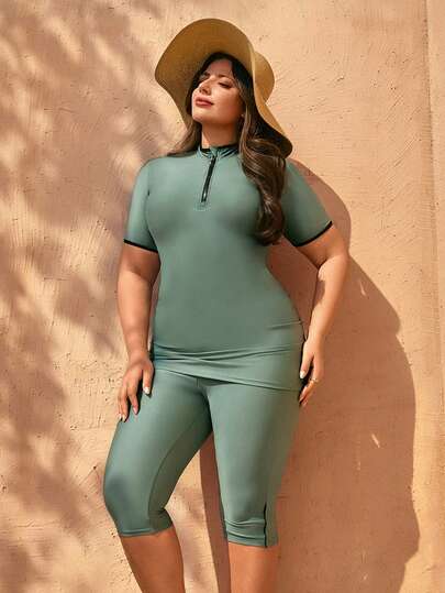 Swim Shayni بكيني محافظ بلون أحادي للمرأة ذات الحجم الكبير