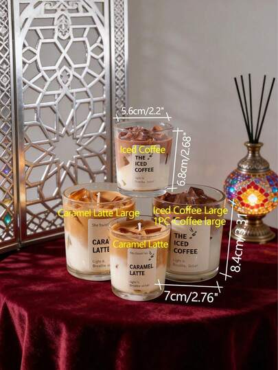 شمعة معطرة برائحة لاتيه الماتشا المثلج، شمعة معطرة برائحة الماتشا المثلج، مصنوعة من شمع الصويا وشمع الجيل بشكل مكعب الثلج - شاي أخضر وفانيليا (لاتيه الماتشا المثلج)