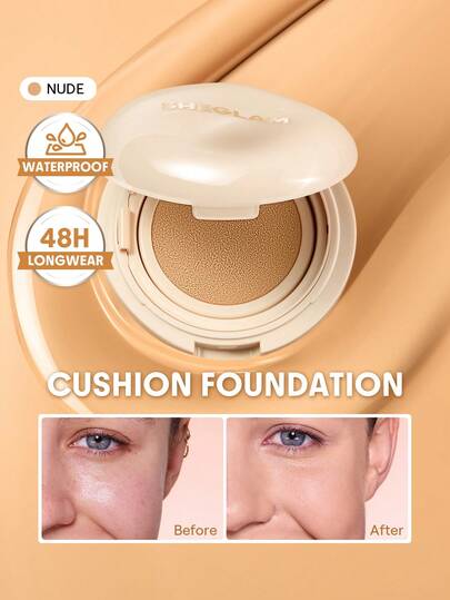 SHEGLAM Lock & Go Long-Lasting كوشن فونديشن-Nude علامة تجارية جمال مكياج ميكب مستحضرات تجميل للنساء الفتيات مثالي لفصل الشتاء الربيع مثالي ل- Y2K أزياء أنيقة رمضان هدية حفلة جاهز أفضل لون