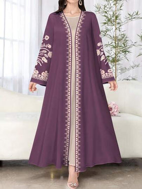 SHEIN Najma رمضان كارديجان أنيق بأكمام طويلة وطبعات زهرية للنساء، خفيف الوزن بطراز العباءة، للربيع والخريف