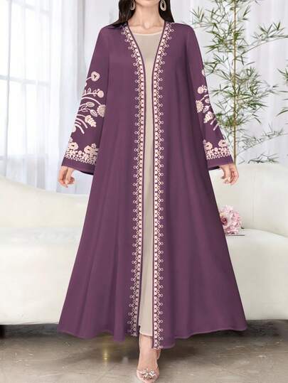 SHEIN Najma رمضان كارديجان أنيق بأكمام طويلة وطبعات زهرية للنساء، خفيف الوزن بطراز العباءة، للربيع والخريف