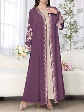 SHEIN Najma رمضان كارديجان أنيق بأكمام طويلة وطبعات زهرية للنساء، خفيف الوزن بطراز العباءة، للربيع والخريف