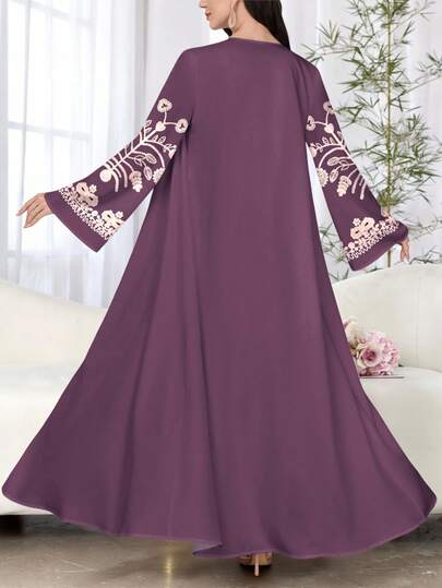 SHEIN Najma رمضان كارديجان أنيق بأكمام طويلة وطبعات زهرية للنساء، خفيف الوزن بطراز العباءة، للربيع والخريف