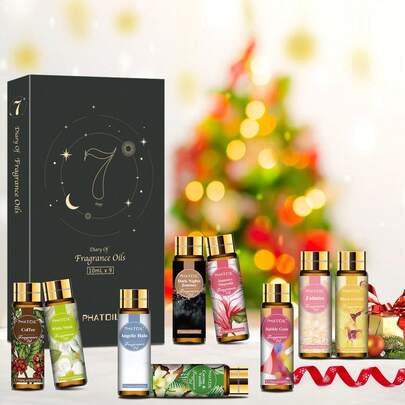 مجموعة زيوت العطور فاتويل 9 قطع 10 مل/0.33 أونصة سائلة، مجموعة زيوت عطرية أساسية، زيوت معطرة لصناعة الصابون والشموع والموزع والمرطب، DIY عطر - جوز الهند وفانيليا / مسك أبيض / قهوة / لبان / D-Jador / ملاك / زنبق أسود / مغنوليا
