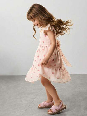 SHEIN Maija Kids فستان كم قصير منقوش بنقشة زهور صغيرة مع زينة عقدة