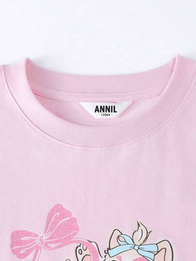 Annil بلوزة صيفية جديدة قصيرة الأكمام برقبة دائرية محبوكة للبنات