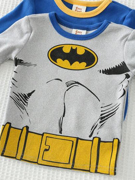BATMAN X Cozy Pixies 4 قطع طقم بيجاما مناسب للأولاد الصغار، طباعة أبطال خارقين كرتونية، ملابس علوية كم طويل رقبة طاقم ناعم والبنطلون طويل الخصر مطاطي
