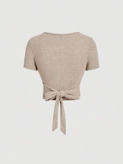 SHEIN MOD طقم تي شيرت وبنطلون قصير كاجوال مضلع بلون الخاكي