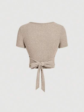 SHEIN MOD طقم تي شيرت وبنطلون قصير كاجوال مضلع بلون الخاكي
