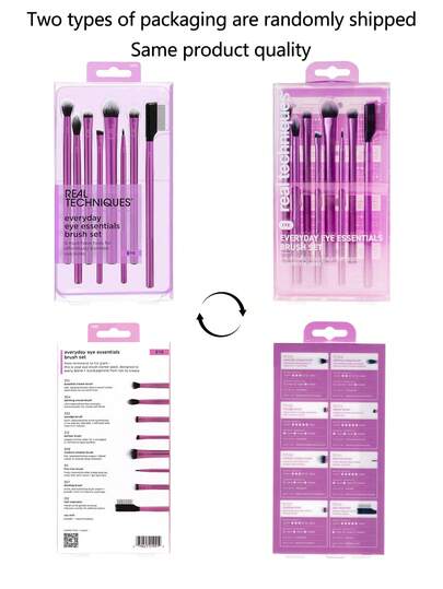 طقم فرش مكياج Real Techniques Everyday Eye Essentials المكون من 8 قطع، فرش للعين لخطوط العين والظلال والحواجب والرموش، قابلة للسفر، طقم هدايا، هدايا، فرش مكياج احترافية، طقم مكياج كامل