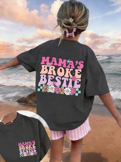 ملابس علوية T-shirt قصير الأكمام رقبة دائرية مطبوع بطبعات مضحكة ، كاجوال للفتيات في مرحلة المراهقة،، صيفي