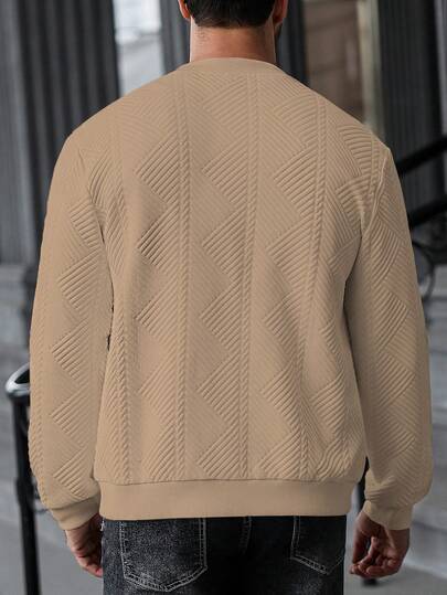 Manfinity CasualCool بلوزة رياضية طويلة الأكمام مزينة بنسيج مموج وسحاب للرجال للارتداء اليومي