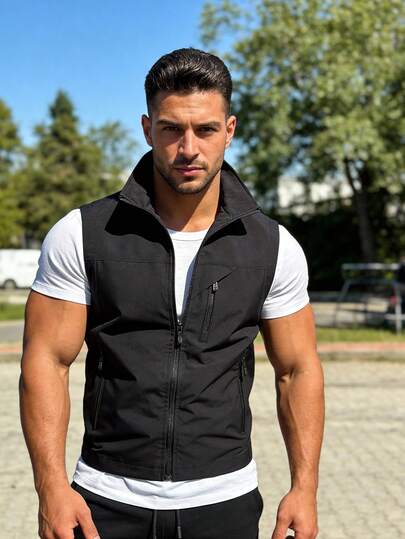 جاكيت رياضية للرجال للسفر والتصوير الخارجي، بتصميم كاجوال أسود للصيف