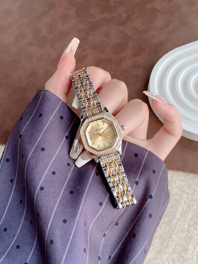 1pc Women's Minimalist Casual Elegant Vintage Middle Eastern Style Bracelet Watch, Retro Gold Color