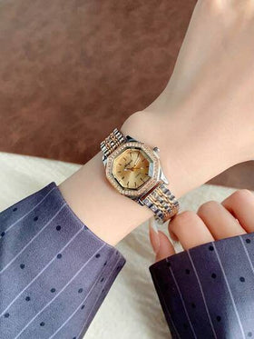 1pc Women's Minimalist Casual Elegant Vintage Middle Eastern Style Bracelet Watch, Retro Gold Color