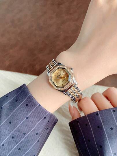 1pc Women's Minimalist Casual Elegant Vintage Middle Eastern Style Bracelet Watch, Retro Gold Color