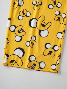 ADVENTURE TIME X SHEIN بيجامة رجالية كبيرة الحجم مطبوعة برسوم كرتونية، تتكون من ملابس علوية بأكمام طويلة وبنطلون