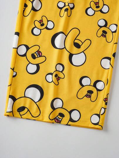 ADVENTURE TIME X SHEIN بيجامة رجالية كبيرة الحجم مطبوعة برسوم كرتونية، تتكون من ملابس علوية بأكمام طويلة وبنطلون