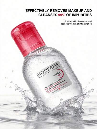 Bioderma ماء ميسيلار سانسيبيو H2O، مناسب لجميع أنواع البشرة، ماء تنظيف لطيف، حجم السفر 100مل/3.38 أونصة