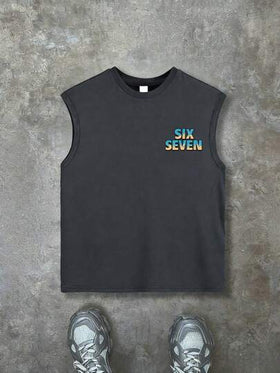 ملابس علوية أكمام بلا أكمام للأولاد، طباعة رقم "67" بتصميم بكسل كرتوني، شعار "SIX SEVEN"، تصميم رسوم جرافيتي بشكل برق، قصة فضفاضة عادية، للعودة إلى المدرسة، التجمعات الترفيهية، الاستخدام اليومي، ملابس الصيف