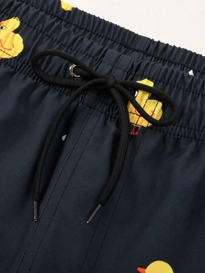 Manfinity Swimmode شورت شاطئ رجالي مطبوع بطبعة الدجاج مع خصر رباط، شورت بطة رجالي، شورت سباحة رجالي مضحك بطبعة البطة