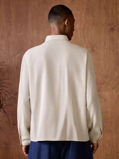 AKNOTIC Business Casual قميص كاجوال طويل الأكمام أحادي الصدر لون بيج فاتح للرجال