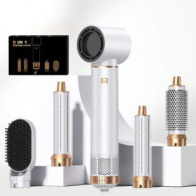 UKLISS مجفف شعر وأداة تصفيف الشعر بالهواء الساخن 5 في 1 - قابل للفصل، آمن للمس، حجم كبير، مناسب للشعر الرطب والجاف | هدية عيد الحب المثالية، أداة تصفيف شعر متعددة الوظائف، تمليس، تنعيم، تجعيد.