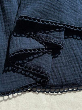 Comfortcana مجموعة قطعتين كاجوال بلون أحادي مع تطريز دانتيل، صيفي