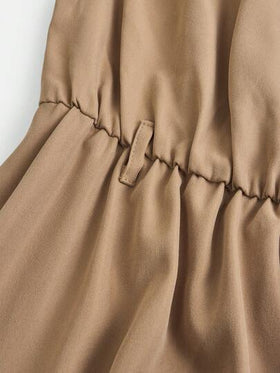 SHEIN فستان كاجوال أنيق للمراهقات بياقة مكسرة وخصر مناسب وتنورة متسعة، لون الخاكي
