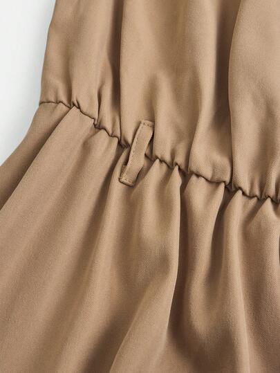 SHEIN فستان كاجوال أنيق للمراهقات بياقة مكسرة وخصر مناسب وتنورة متسعة، لون الخاكي