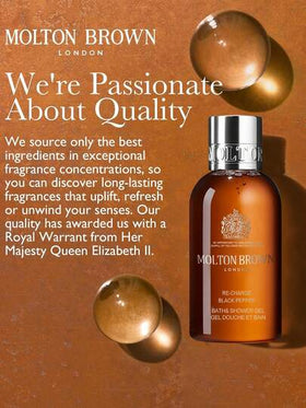 Molton Brown غسول الجسم بالفلفل الأسود، 50 مل، رغوة غنية، قوام جيلي، سهل الشطف، عطر حادّ خشبي، منشط، تنظيف عميق، ترطيب لطيف، مُنكّه بمستخلصات نباتية، 50 مل/1.69 أونصة سائلة