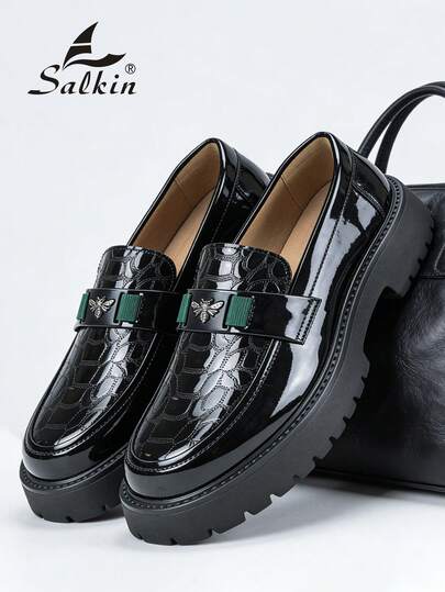 Salkin أحذية رجالية مصممة بأناقة من نوع لوفرز سهلة الارتداء، أحذية رسمية أنيقة للرجل مزينة بنقش النحلة، جلد علوي ناعم ومريح، أسطح قوية وصلبة، مناسبة للاستخدام اليومي العادي والأعمال والحفلات والزفاف، هدية مثالية للربيع والصيف والخريف، أناقة المال القديم