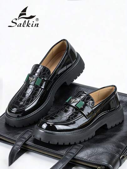 Salkin أحذية رجالية مصممة بأناقة من نوع لوفرز سهلة الارتداء، أحذية رسمية أنيقة للرجل مزينة بنقش النحلة، جلد علوي ناعم ومريح، أسطح قوية وصلبة، مناسبة للاستخدام اليومي العادي والأعمال والحفلات والزفاف، هدية مثالية للربيع والصيف والخريف، أناقة المال القديم