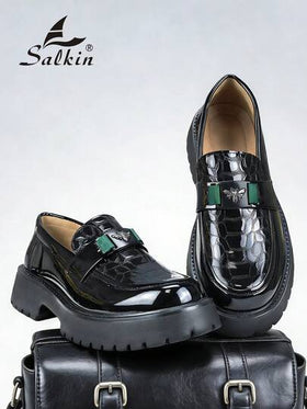 Salkin أحذية رجالية مصممة بأناقة من نوع لوفرز سهلة الارتداء، أحذية رسمية أنيقة للرجل مزينة بنقش النحلة، جلد علوي ناعم ومريح، أسطح قوية وصلبة، مناسبة للاستخدام اليومي العادي والأعمال والحفلات والزفاف، هدية مثالية للربيع والصيف والخريف، أناقة المال القديم