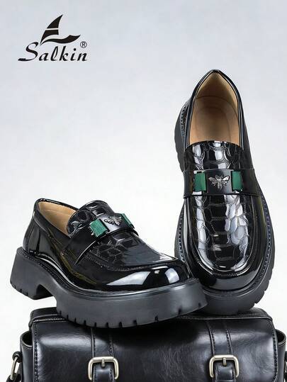 Salkin أحذية رجالية مصممة بأناقة من نوع لوفرز سهلة الارتداء، أحذية رسمية أنيقة للرجل مزينة بنقش النحلة، جلد علوي ناعم ومريح، أسطح قوية وصلبة، مناسبة للاستخدام اليومي العادي والأعمال والحفلات والزفاف، هدية مثالية للربيع والصيف والخريف، أناقة المال القديم